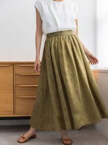 FRIFUL Women's Simple Solid Color Casual Skirt - Army Green - View 7