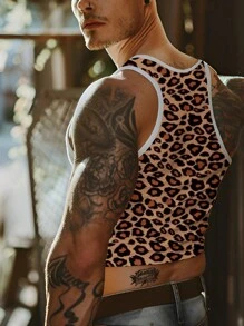 Men's Summer Leopard Print Round Neck Fashion Tank Top - Multicolor - View 2