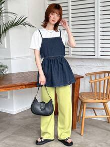 FRIFUL Women's Fashion Solid Color Tie-Dye Denim Top - Blue - View 2