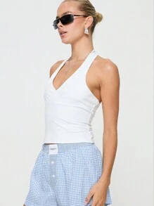 INAWLY Ladies' Solid Color Simple Daily Wear Halter Tank Top - White - View 3