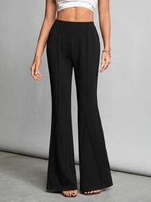 SHEIN Tall Balletcore Seam Front Flare Leg Back Pants - Black - View 1
