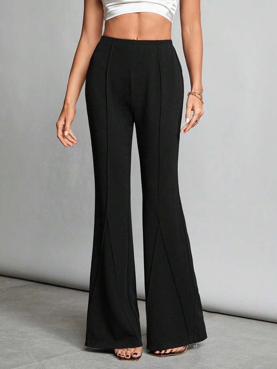 SHEIN Tall Balletcore Seam Front Flare Leg Back Pants - Black - View 1