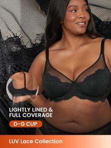 LUVLETTE Plus Sexy Lingerie Floral Lace Full Coverage Unlined Bra - Black - View 1