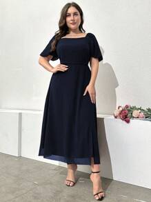 Modelyn 大码女式纯色简约日常短袖时尚连衣裙长款女式长款晚礼服