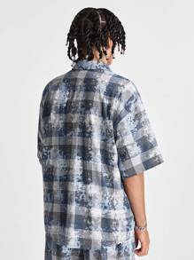 Manfinity NXTstreet Men's Loose Short Sleeve Plaid Shirt, Suitable For Summer - Blue - View 2