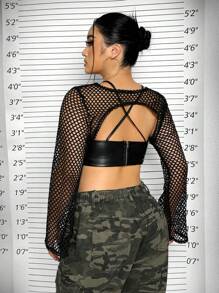 SHEIN ICON Plus Size Fishnet Super Short Bell Sleeve Top (No Tube Top)