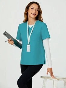 TaskEZ 工作服上衣，2合1休閒護士服襯衫