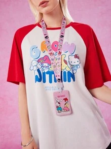 HELLO KITTY AND FRIENDS | SHEIN Cartoon & Letter Print Pink ID Card Holder - Pink - View 6
