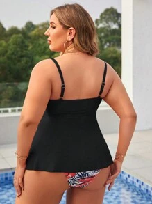 Swim Lushoire Ensemble Tankini avec bretelles spaghetti unicolore grande taille pour plage d'été avec culottes de triangle imprimées