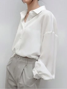 DAZY Camisa Sólida De Hombros Caídos - Blanco - Ver 9