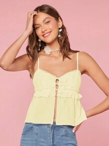 Enchnt Women's Summer Front Tie Split Hem Camisole Cami Top - Yellow - View 8