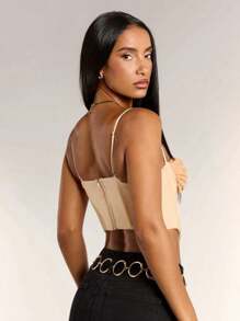 SHEIN BAE Women's Summer Fashion Fishbone Twist Splice Camisole - Apricot - View 2