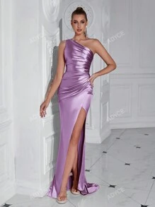 ADYCE Vestido de cóctel, fiesta, graduación o cena formal Adyce de un hombro plisado con abertura alta