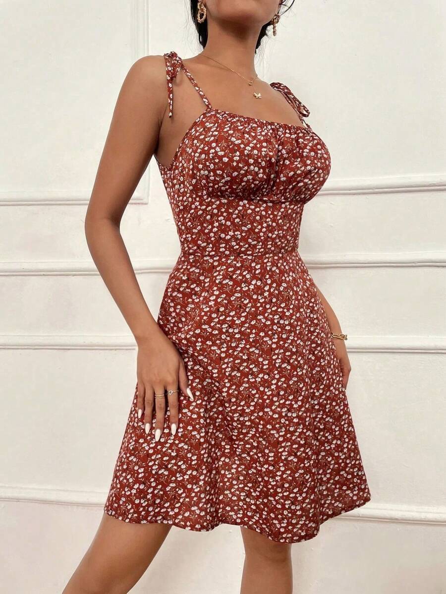 Breezaya Floral Print Pleated Bust A-Line Cami Dress