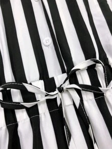 Chiquease Women's Jumpsuit With Short Bat Sleeves, Button-Up Striped Print - Black and White - View 4