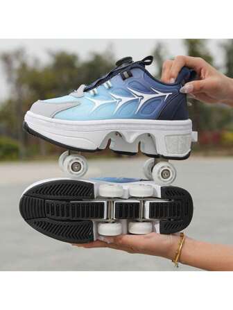 Transformable 4-Wheel Heelys Roller Skate Shoes For Boys & Girls, Retractable Wheels Sneakers For Teens & Youth