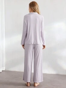 Ocili Ocili Conjunto de ropa de estar por casa de top de manga larga abotonado y pantalones, simple y cómodo, para temporada de vacaciones