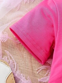 SHEIN 嬰兒女童高低不規則下擺t恤&汽車&字母圖案cami連體褲套裝 - 彩色 - 查看 5