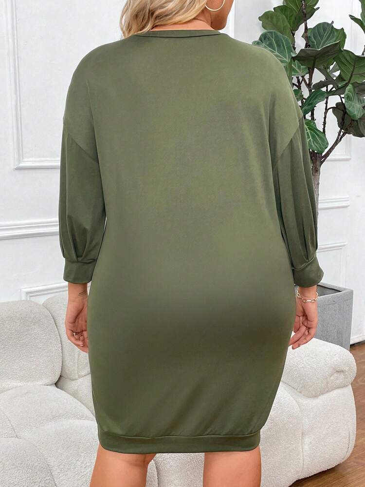 Plus Size Women's Solid Color Casual Round Neck Summer Dress