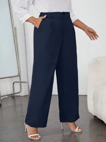 Firerie 大码女式纯色简约日常西装裤，适合秋冬季毕业、返校、教师服装 - 藏蓝色 - 查看 5