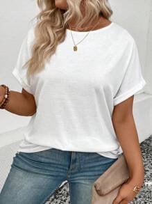 INAWLY Women's Plus Size Loose Fit Casual Round Neck T-Shirt, Summer - Multicolor - View 4