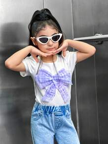 SHEIN Áo thun ngắn tay công chúa lưới 3D thanh lịch dành cho các cô gái trẻ - trắng - Xem 5