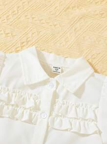 Blusa de manga abullonada y vestido con falda plisada para niñas jóvenes - Multicolor - Ver 3