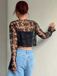 DAZY Áo ren mỏng cho nữ dự tiệc và sự kiện ở trường Áo dài tay mùa hè dành cho nữ - màu đen - Xem 4