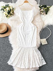 SHEIN Unity Plus Size Women's Fashion Solid Color Strapless A-Line Dress