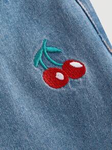 SHEIN MOD Quần jean ống đứng thêu hoa anh đào cho nữ, quần thường ngày có túi - Rửa nhẹ - Xem 4