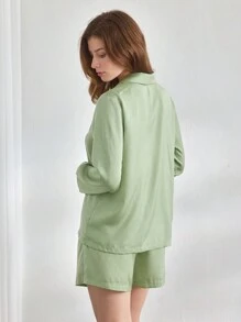 Ocili Pigiama da donna monopetto a maniche lunghe tinta unita per l\'estate
