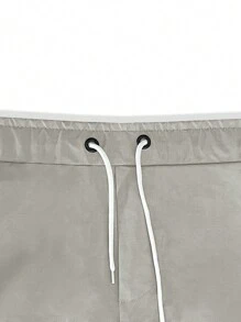 Manfinity Homme Hombres Pantalones cargo con bolsillo con solapa de cintura con cordón - Caqui - Ver 3