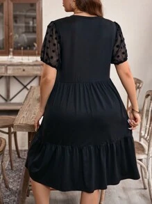 EMERY ROSE 大码女士时尚纯色短袖连衣裙，适合夏季 - 黑色 - 查看 2