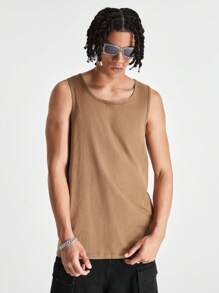 Manfinity VCAY Men's Loose Knitted Acid-Washed Sleeveless Sweater, American Street Fashion For Summer - Khaki - View 5