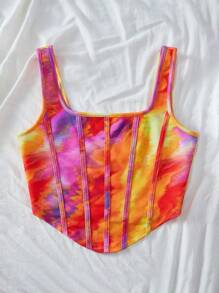 SHEIN VCAY 节日针织印花修身剪裁不对称下摆女式短款背心