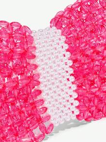 SHEIN ICON Fashionable Women's Sweet & Cool Girl Bow-Shaped Beaded Tote & Crossbody Bag, Suitable For Ladies, Women, Dates, Birthdays, Date Night, Woven Bag, Y2K Style, Fun, Cute, Perfect For Teenagers - Pink - View 4