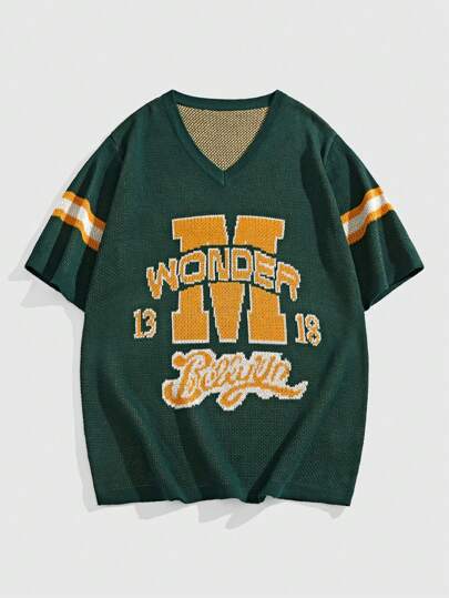 Herren Strickpullover mit V-Ausschnitt und Buchstaben Design