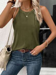 EMERY ROSE 1pc Women's Plain Fitted Casual Sleeveless Tank Top, Versatile For Summer