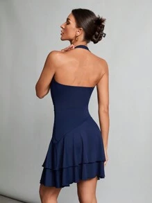 SHEIN Tall Đầm ôm body cổ yếm đan dành cho nữ - Màu xanh lam - Xem 2