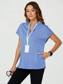 TaskEZ Blusa escolar con cuello de muesca y mangas cortas