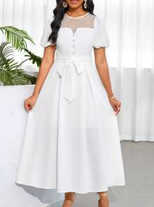 SHEIN Lady Elegante vestido de novia maxi para mujer, vestidos blancos para graduación - Blanco - Ver 1
