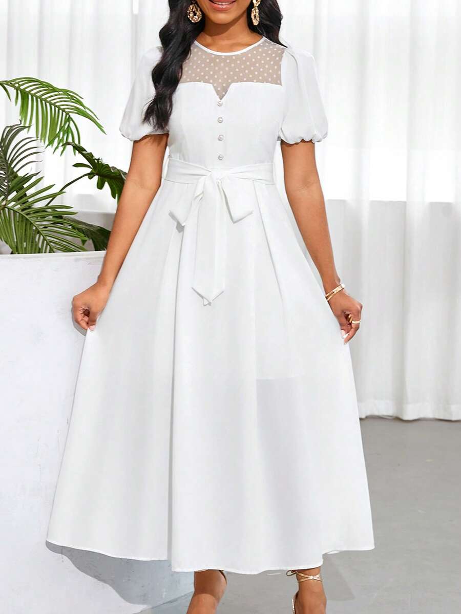 SHEIN Lady Elegante vestido de novia maxi para mujer, vestidos blancos para graduación - Blanco - Ver 1