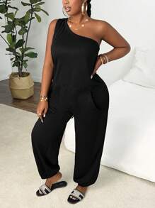 Slaydiva 休闲基本款大码单肩连体裤-C