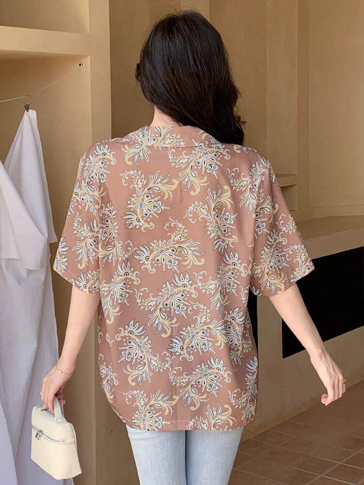 Women's Random Printed Simple Short Sleeve Daily Shirt Vacation Outfits Women Floral Boho