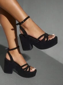 CUCCOO BIZCHIC High Platform Chunky Heel Sandals Elegant Basics Business Casual Business Chic Spring Shoes Spring Break Easter For Christmas - Black - View 8