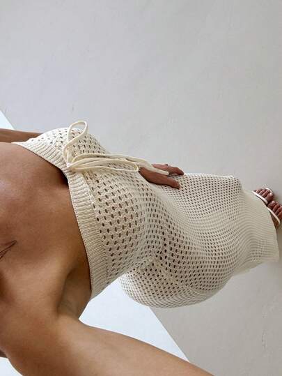 Aloruh Vestido de playa hecho a mano con cintura elástica, de color albaricoque, elegante y sencillo, adecuado para vacaciones