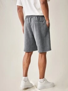 Manfinity RebelGame Men's Fashionable Loose-Fit Elastic Waist Snow Washed Shorts For Daily Casual Wear