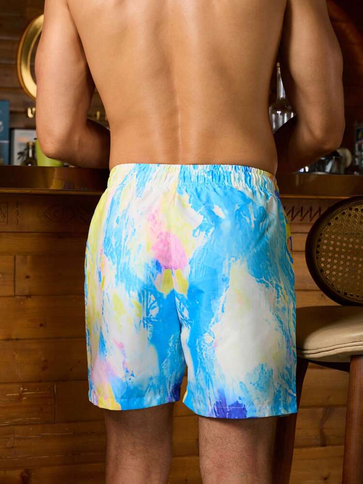 Men's Tie-Dye Printed Drawstring Waist Loose-Fit Beach Shorts For Vacation