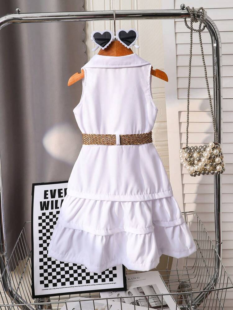 Baby Girl Summer Woven Solid Color Tank Dress, French Style Sleeveless Beach Dress With Gentle Design Sense And High-End Pureness