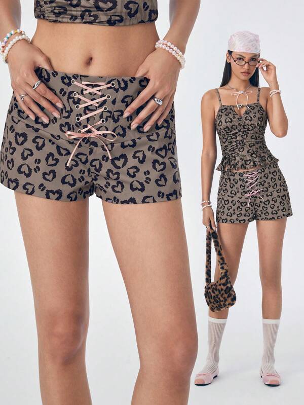 Le freak c est chic Pantalones cortos ajustados con estampado casual y hebilla para mujer, para vacaciones, vacaciones, primavera y verano, playa, festival, ajuste Ibiza, ropa occidental